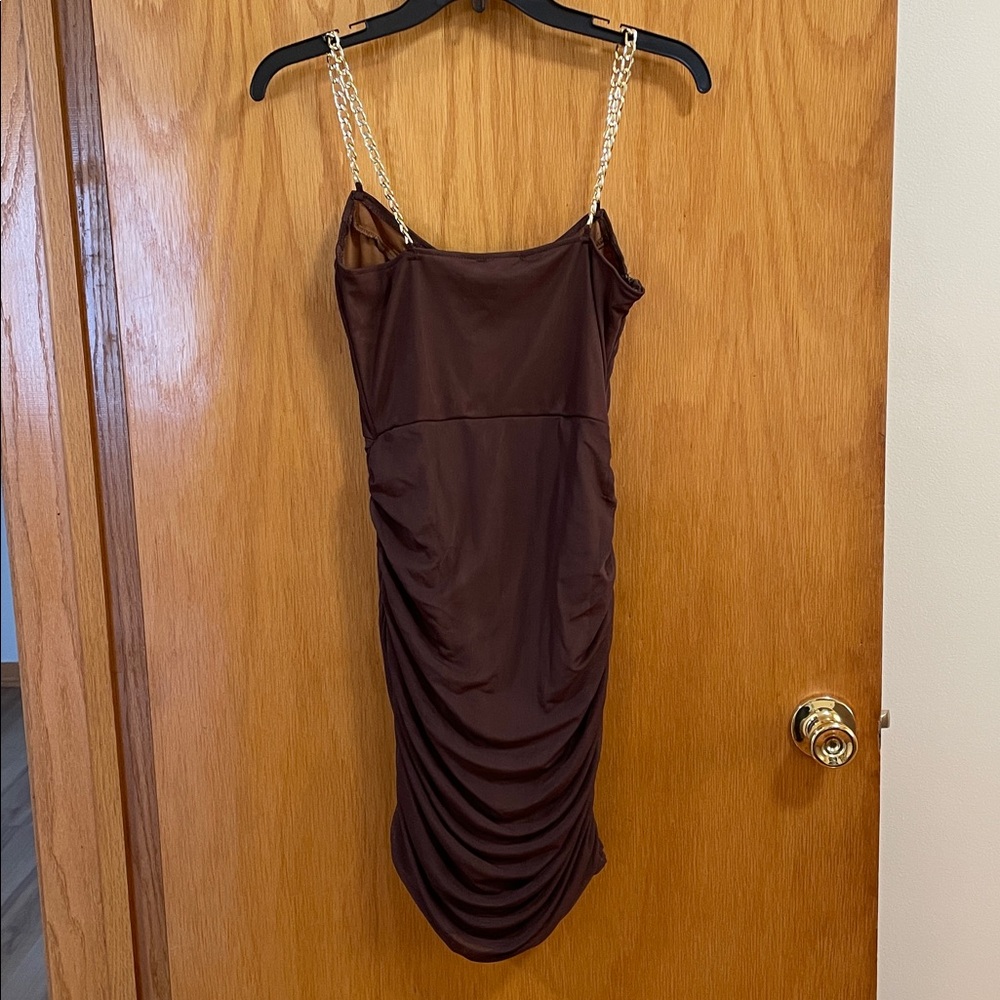 NWT Pretty Little Thing Chocolate Corset Chain Strap Bodycon Dress Size 4 - Picture 4 of 11